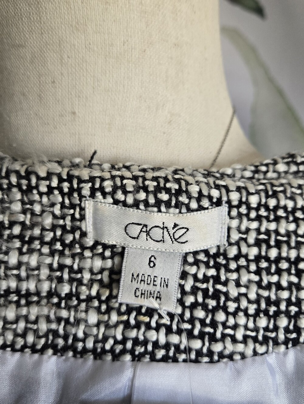 CACHÈ | Vintage Boucle Tweed Peplum Blazer Jacket in Black/White sz 6 - Picture 6 of 10